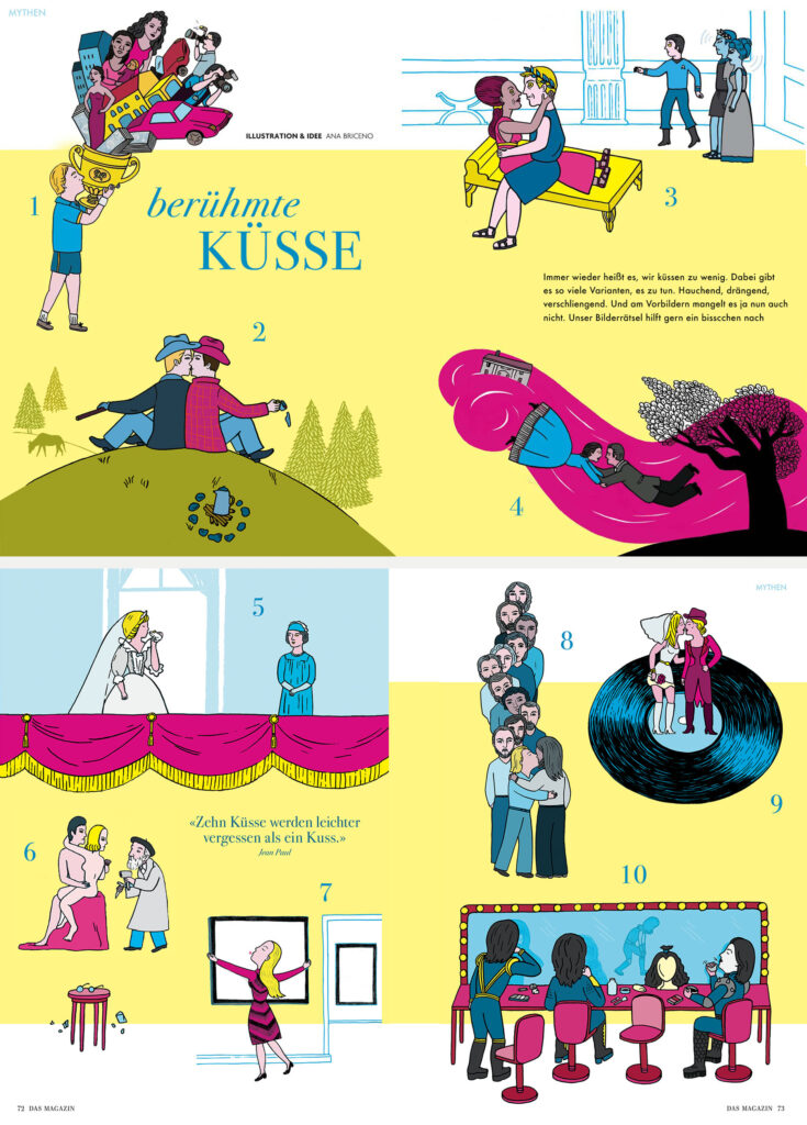Illustrations, Magazine, Editorial, Kisses, Riddles