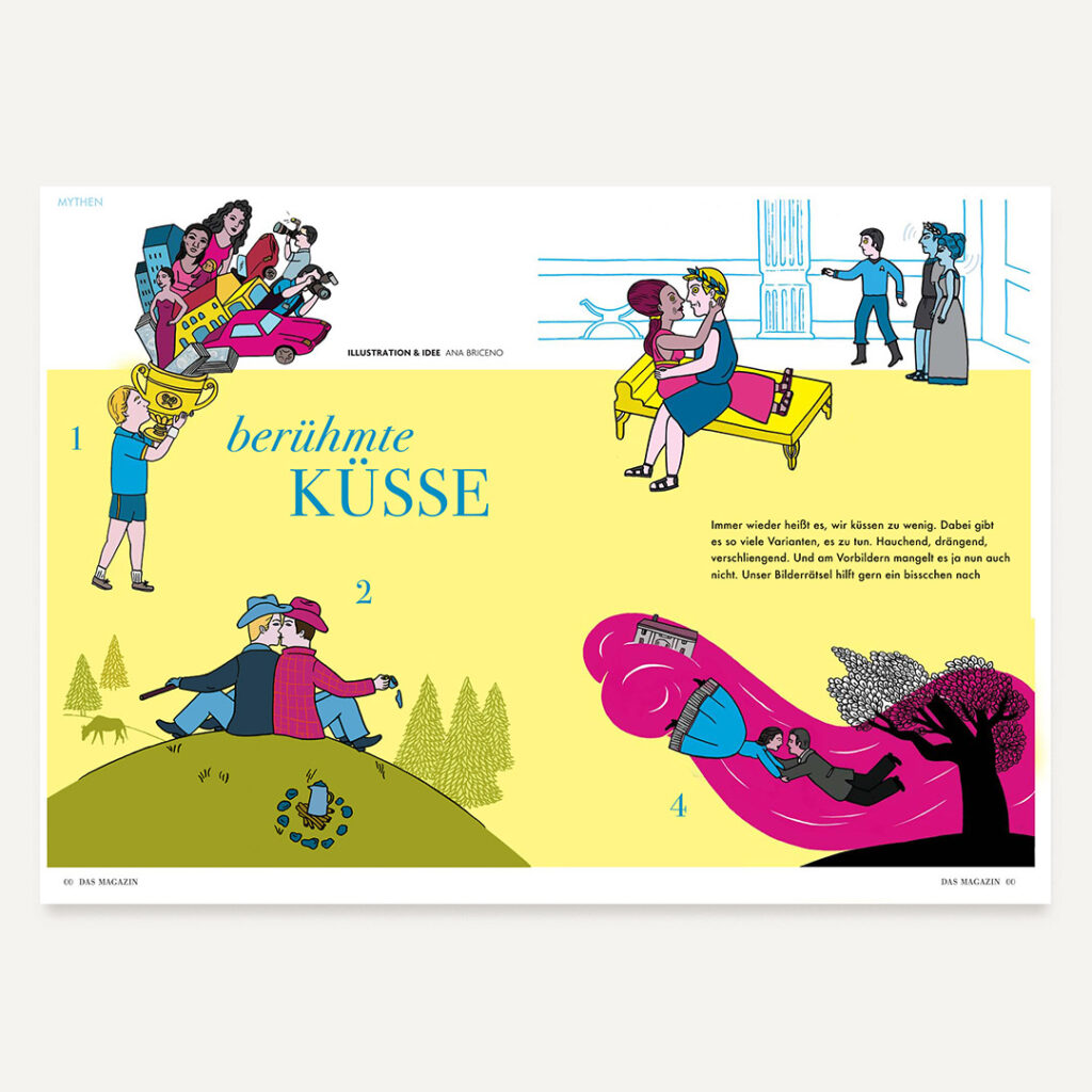 Illustration Editorial, Das Magazin, Famous Kisses