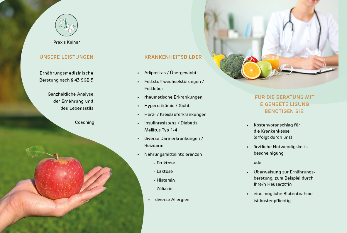 Flyer Design, Arztpraxis, Berlin, Ernährung, Ökotrophologin Gesundheitspädagogin Ernährungsberaterin, Coaching